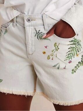 Pilcro Florise High-Rise Slim Denim Boyfriend Shorts with Floral Embroidery 27